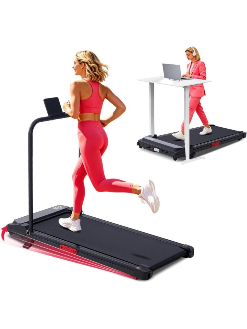 Compact Walking Pad Treadmill with Incline & Handlebar, 3.0HP Electric Mini
